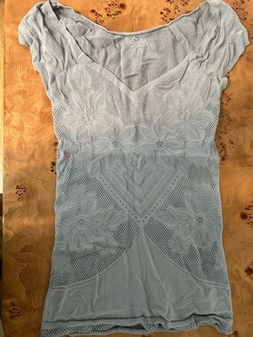 Intimately by Vera Wang Light Blue Crochet Knit Top